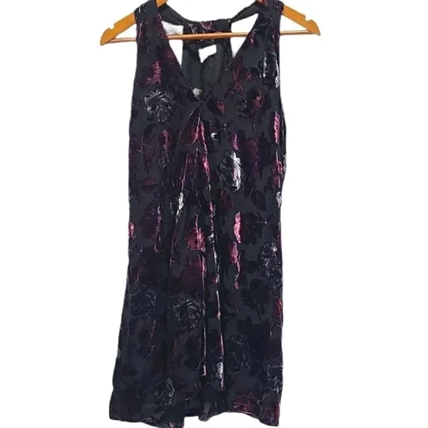 BB Dakota Purple Burnout Velvet Floral V-Neck Mini Dress Racerback‎ Small - Image 3