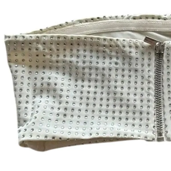 NWT Weworewhat Sleeveless Crystal Bandeau Crop Top Studded Rhinestones XXS White - Image 8