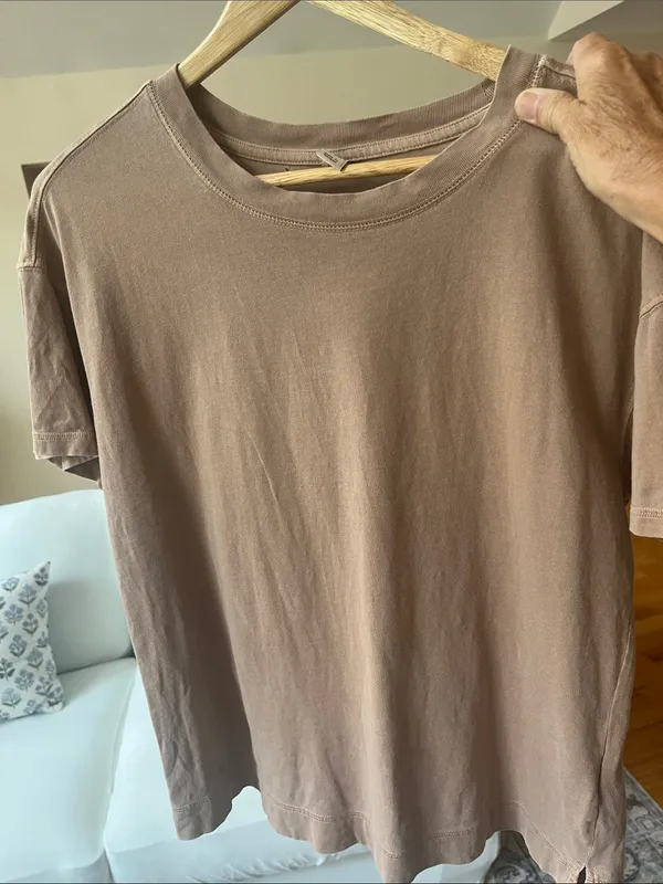 Old Navy Oversized Basic Cotton T Shirt Solid Tan - Image 3