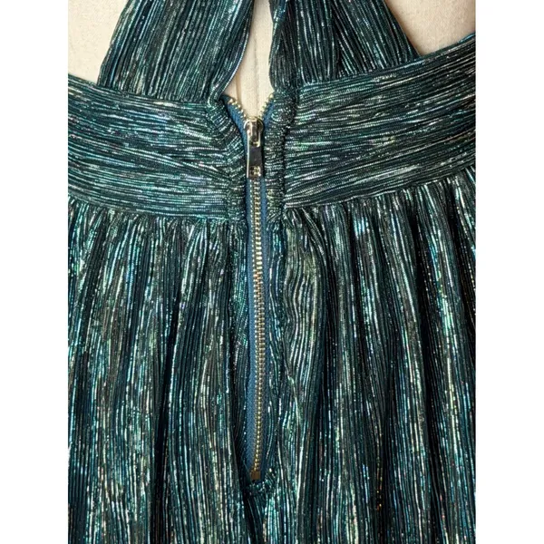 Lulus Ailey Skater Dress Women Small Teal Blue Gold Metallic Mini Party Prom - Image 9