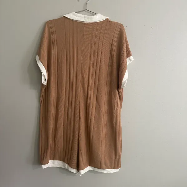ASOS Design Contrast Collar Oversized Rib Romper In Brown - Image 10
