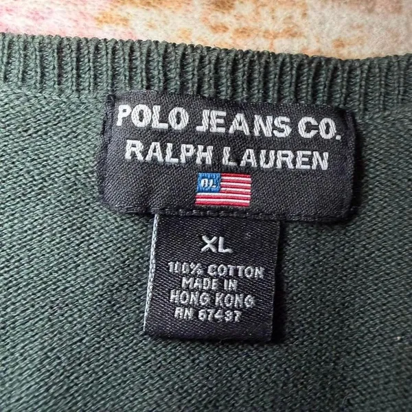 Polo Jeans Co Ralph Lauren V-Neck Sweater Dark Green XL‎ Classic Casual Office - Image 4