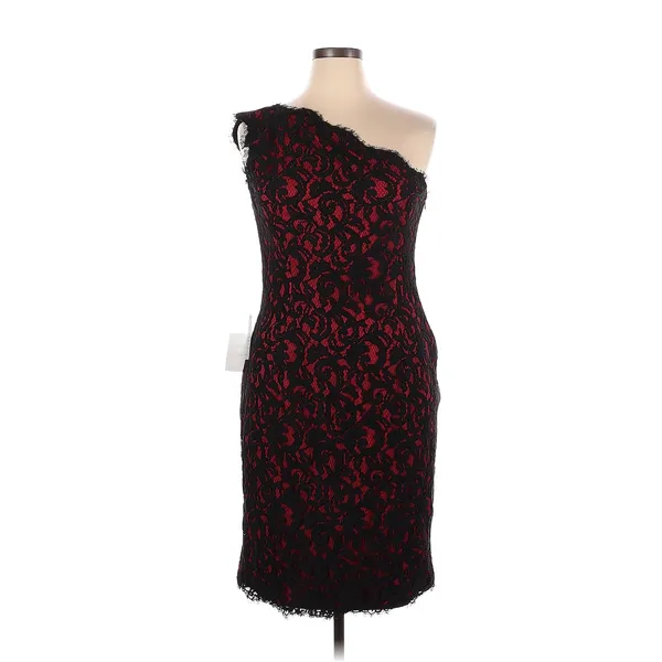 Black Red Lace One Shoulder Sheath Dress Formal Evening Cocktail Party‎ - Image 6