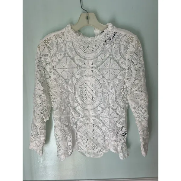 James Coviello Size XS‎ Anthropologie Crochet Lace White Long Sleeve Top - Image 3
