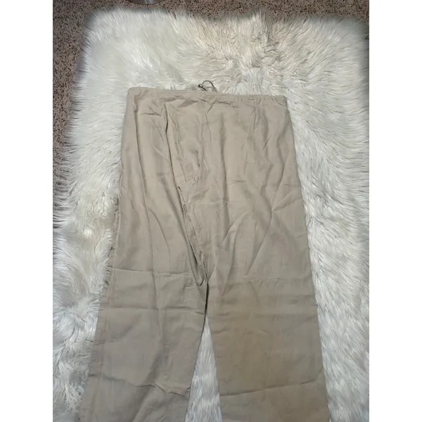 Gap Women's Size 12 Wide Leg Pants Beige Tie Waist Pockets High Rise 100% Linen - Image 8