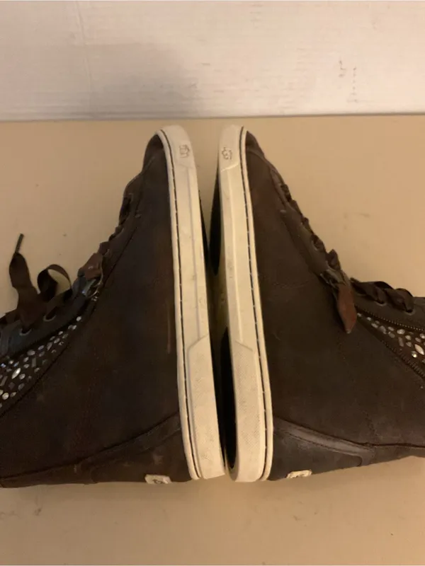 UGG Women's Dark Brown leather High-Top Sneakers with Ribbon Laces US 8.5 - Image 4