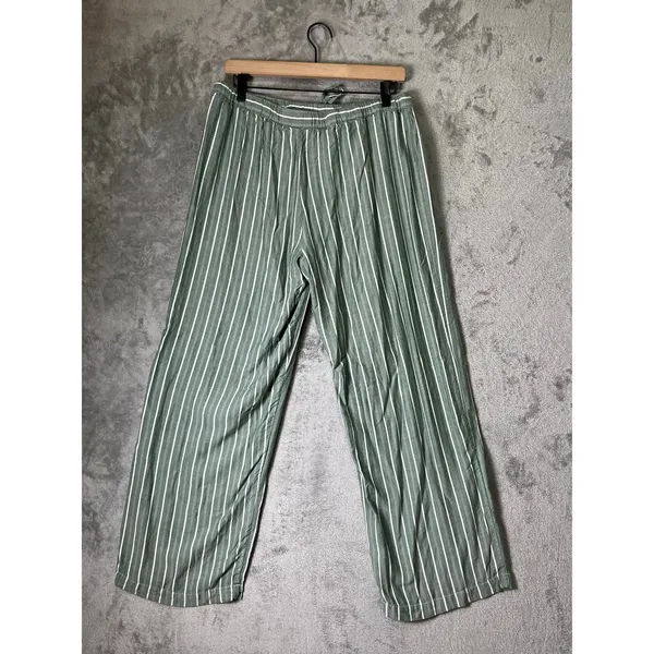 Cozy Earth Pajama Set Womens Large Green White Stripe Button Up Drawstring Pants - Image 13