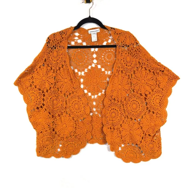 Jessica London 22/24‎ Orange Crochet Knit Floral Medallion Cardigan Boho Hippie - Image 2