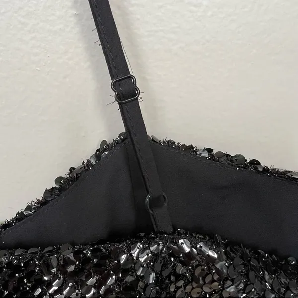 NWT Nasty Gal Black Sequin Square Neck Crop Top Eras Tour Spaghetti Strap Size 6 - Image 9