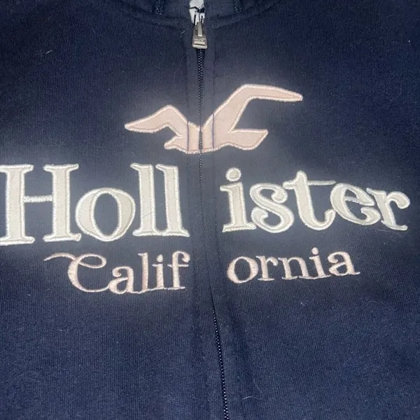 ✨Hollister Co. FAUX SHEARLING-LINED ZIP-UP LOGO GRAPHIC NAVY SZ LARGE HOODIE✨ - Image 8