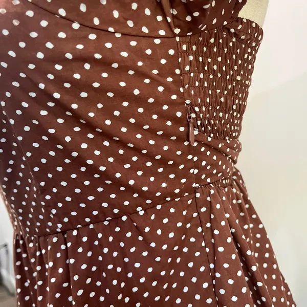 Faithfull the Brand Eryn‎ Mini Dress Brown & White Polka Dot Puff Sleeve Sz 4 - Image 9
