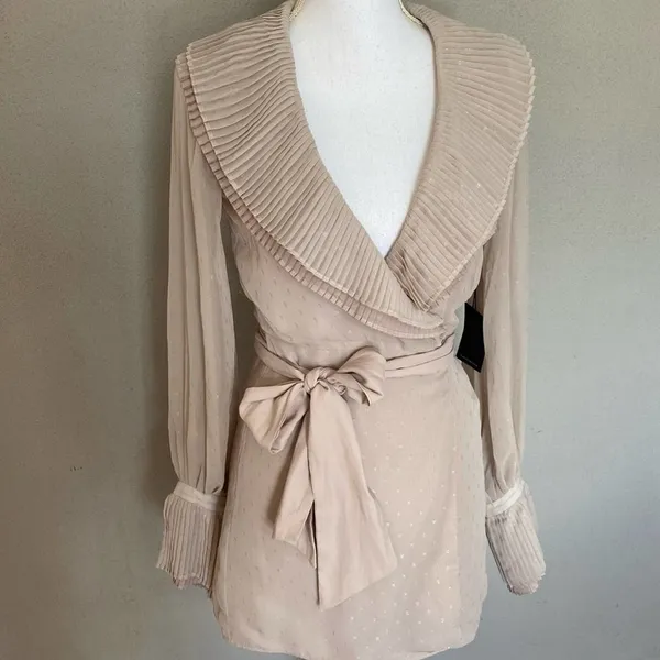 NWT Chrissy Teigen x Revolve Sands Ruffle Mini Wrap Dress, Blush/Ivory XS - Image 5