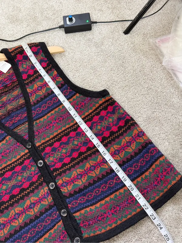 Erika Classics Women’s Vintage 90s Ramie Cotton Cardigan Vest in Fair Isle M - Image 9