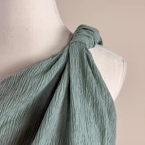 Abercrombie & Fitch Womens One Shoulder Knotted Bubble Hem Crop Top Sage Green S - Image 4