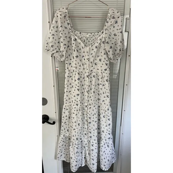 Rahi Anthropologie Ditzy Floral White Blue Cotton Midi Dress Size S‎ - Image 6