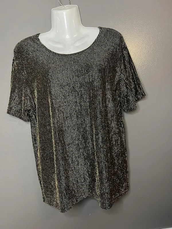 Impressions Millennium Edition Shirt Womens XL Black Gold Metallic Pleated Party - Image 2