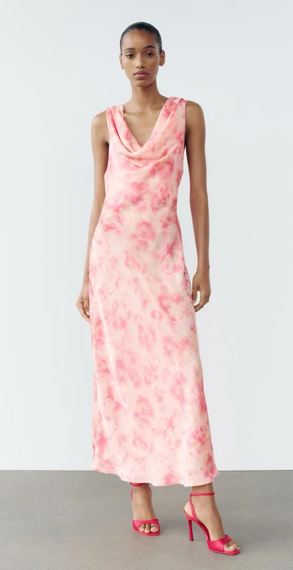 Zara maxi satin dress Tie-Dye crown neck bohemian casual summer vacation - Image 8
