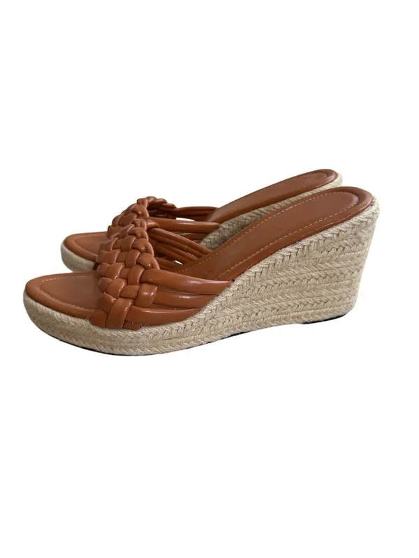 TAN Braided Leatherette Espadrilles Wedges Size 10 - Image 9