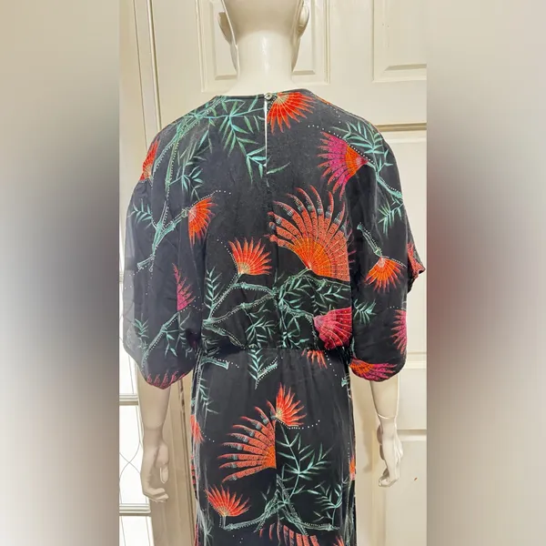 Farm Rio Anthropologie Valentina Black Maxi Orange Tropical Floral Print Sz S - Image 7