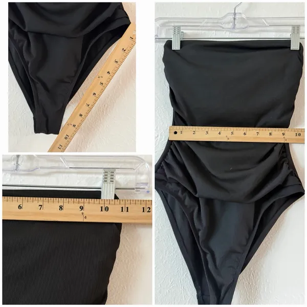 NEW Shade & Shore Black Ribbed Bandeau One Piece Swimsuit XS Shaping - Image 7