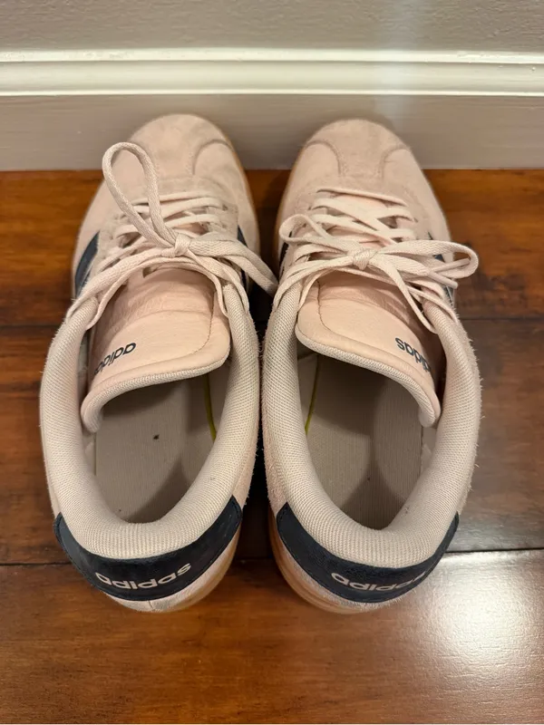 adidas Women’s Light Pink Suede Sneakers with Navy Stripes and Gum Platform - Image 5