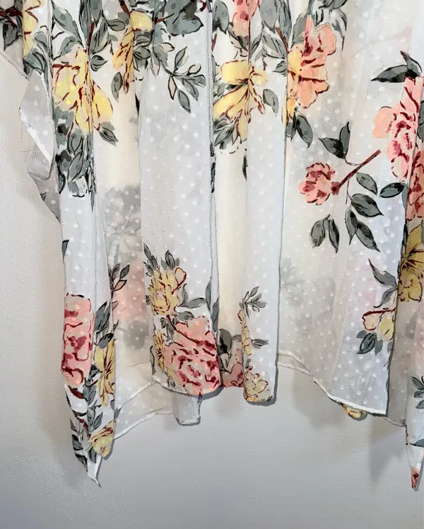 Maurices White Floral Swiss Clip Dot Kimono Multi Pastel Open Front - Image 5