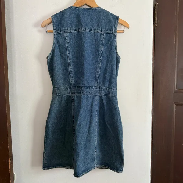 90s Vintage Aeropostale | Blue Jean Mini Dress Button down Size Small - Image 6