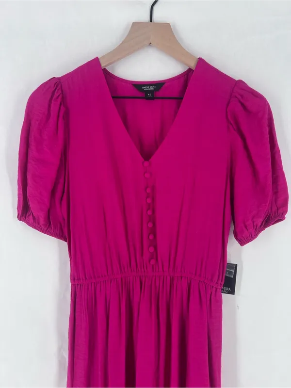 Simply Vera Vera Wang Semi Satin‎ Pink V-Neck Puff Sleeve Maxi Dress Size XS NWT - Image 2
