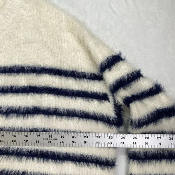 La Ligne Navy Blue and White Stripe Pullover Sweater‎ XL Oversized Crop-flaw - Image 3