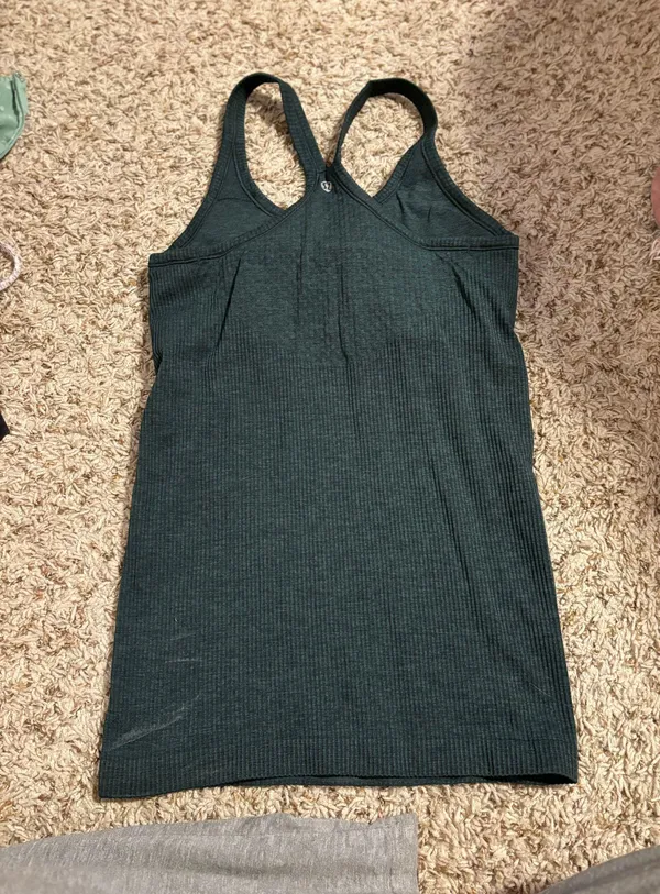 Lululemon dark green razor back ribbed tank with built in sports bra - Image 2