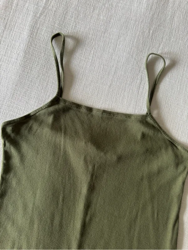 Calvin Klein Olive Green Midi Ribbed Cotton Slip Dress - S/M - Image 4