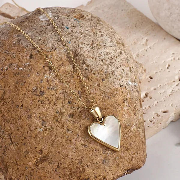Stainless Steel Mother of Pearl Heart Pendant Necklace - Image 2