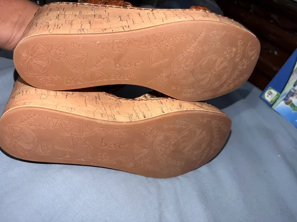 New Womens BOC Born Concept Chrissy Brown Braided Cork Wedges Sandals Size - Image 5
