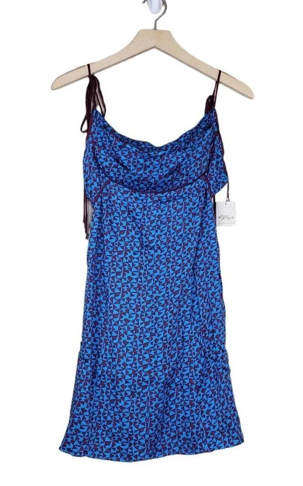 Free People Womens Medium Kai Print Tie Strap Lined Minidress NEW - Image 2