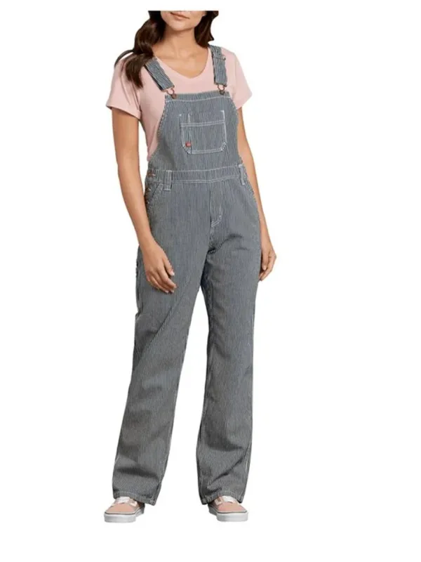 NWT Dickies Relaxed Fit Bib Overalls Rinsed Hickory Stripe Blue White Cotton XS - Image 2