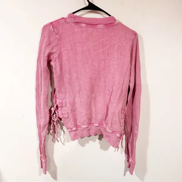 Free People One Women’s Pink Ribbed Long Sleeve Top Size Small - Image 6