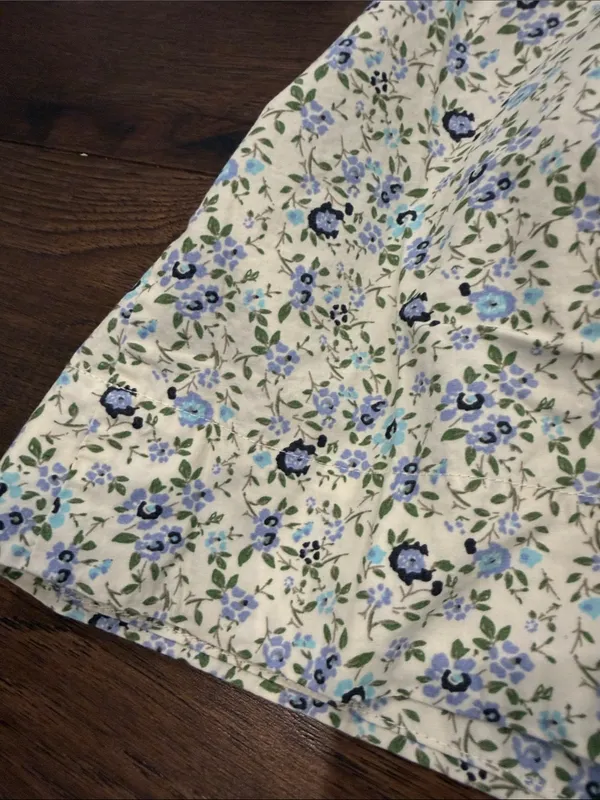 Free People Floral Smocked Open Back Mini Dress Blue Cream Small - C11-498 - Image 13