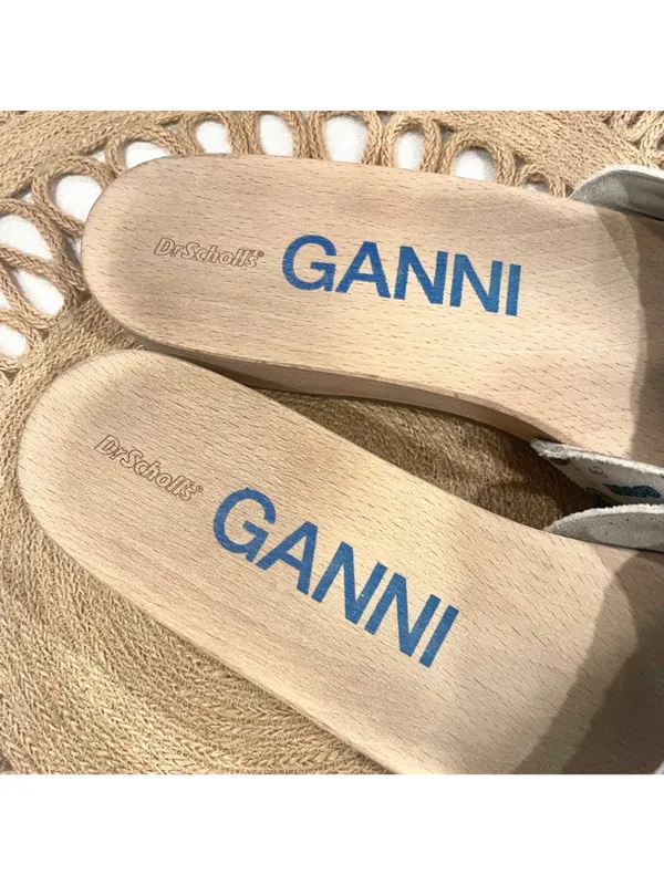 Dr Scholl's x Ganni Slide White Printed Sandals Size 9 Retro - Image 5