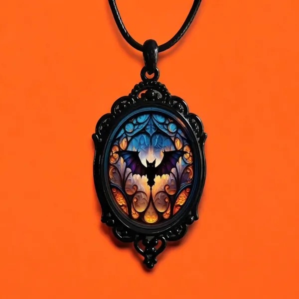 Vintage Style Bat Cameo Pendant Necklace Gothic Halloween‎ Faux Fashion Jewelry - Image 8