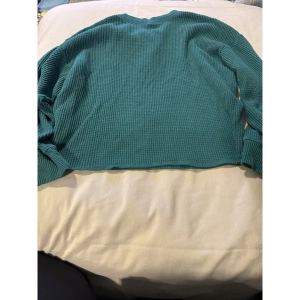 Old Navy Oversize Cozy Waffle Knit Cropped Henley Green Sz L - Image 9