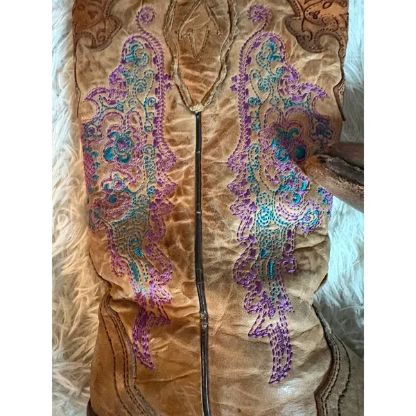Corral Women's Embroidered Leather Western Cowboy Boots 6.5 Pointed Toe Brown‎ - Image 4