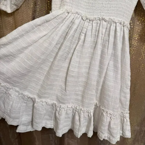 Free People Summer Picnic White Cottage Peasant Mini Dress Cotton XS - Image 8