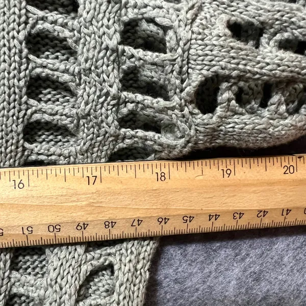 One Grey Day Open Knit‎ Ladder Sleeve Crochet Sweater Sage Green L Boho Cotton - Image 5