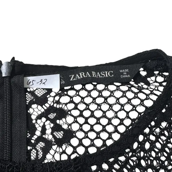 Zara Basic Black Lace Pleated Midi Dress Sz Large 3/4 Sleeves Sheer Back | 65-32 - Image 5