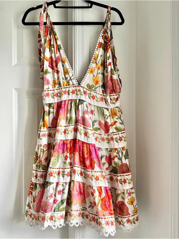 Farm Rio Macaw Bloom Off-White Mini Dress - Image 4