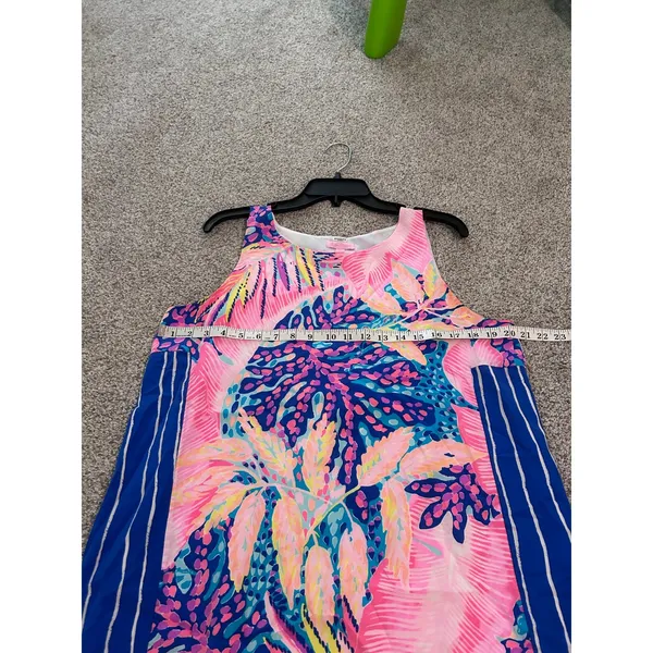 Lilly Pulitzer Women's Tank silk dress Sleeveless Blue‎ Pink Palm Print Size L - Image 6
