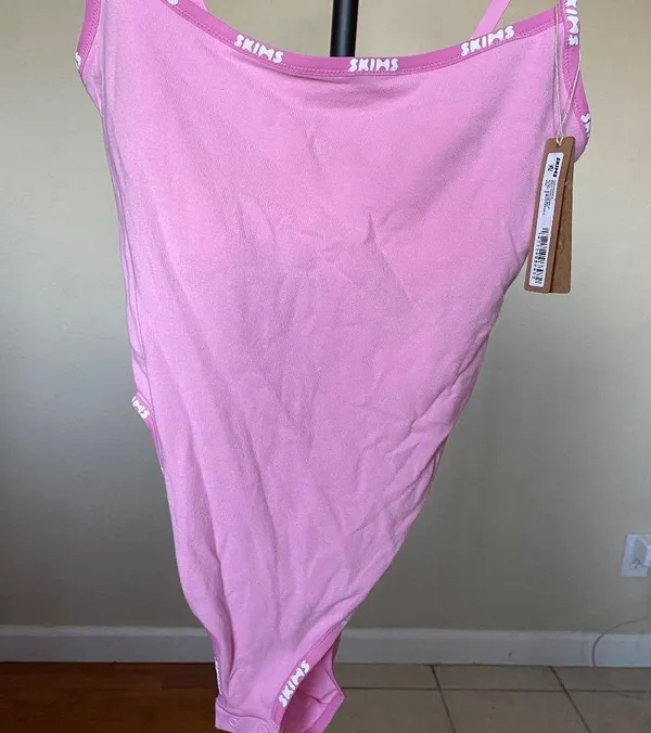 SKIMS NWT  Pink Cotton Logo Bodysuit-Bubble Gum Multi Size S - Image 4