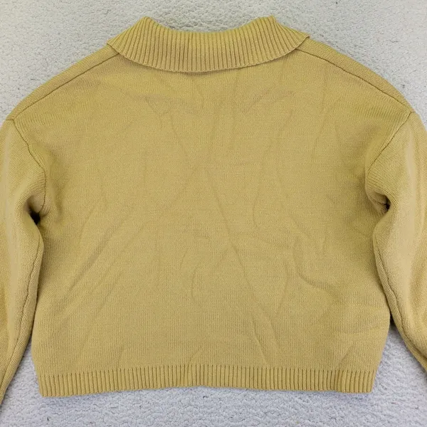 CAARA Mustard Yellow Collared Knit Sweater Cropped Pullover Womens Medium Prep‎ - Image 4
