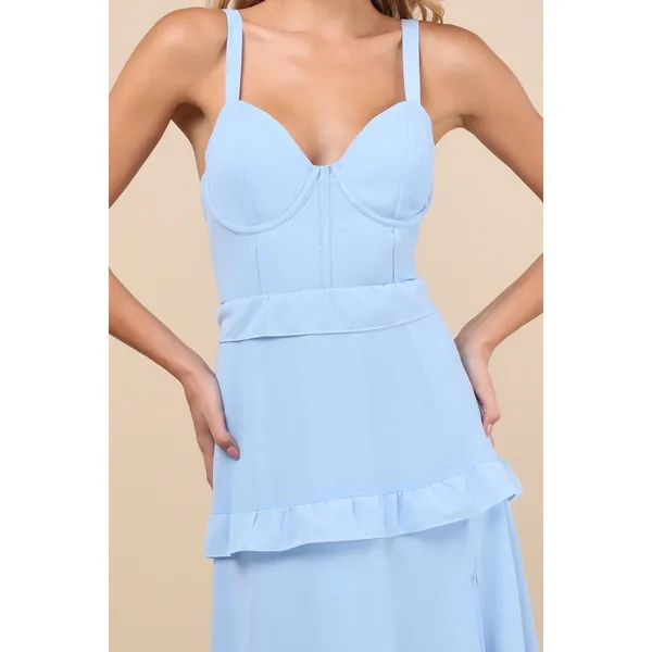 NWT Lulus Sincerely Poised Light Blue Backless Bustier Tiered Maxi Dress Size XL - Image 4