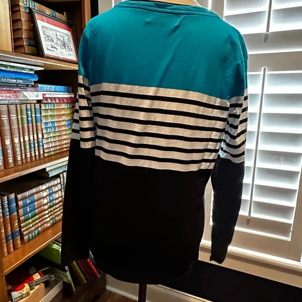 Ralph Lauren Teal and Black Striped Long Sleeve Top - Image 3